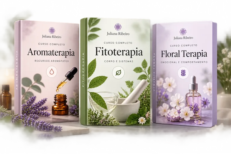 Os três cursos do Kit Detox Integrativo: Fitoterapia, Aromaterapia e Floral Terapia